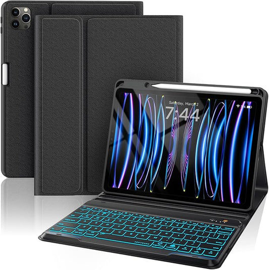 Keyboard Case for iPad Air 5th/4th Pro 11 inch, 7-Color Backlit Detachable Wireless Keyboard Case with Pencil Holder, Stand Folio Cover for Gen 2020/2022, Pro 4th/3rd/2nd/1st Gen, Black