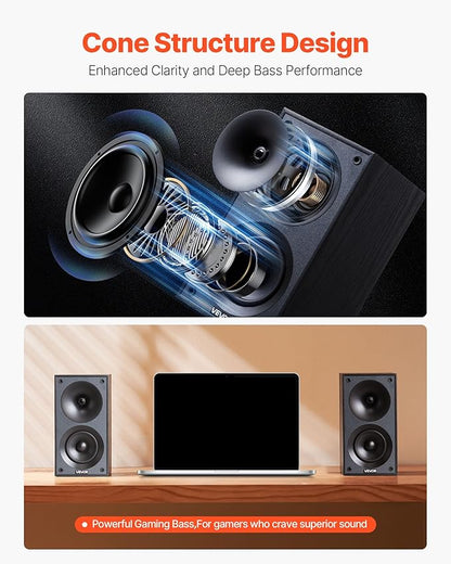 VEVOR Passive Bookshelf Speaker, 300W, Book Shelf Stereo Speakers with 4-Inch Woofer and 1-Inch Tweeter, Detachable Grille, 70Hz-20KHz Frequency Response, Wooden Enclosure, for Home Theater (1 Pair)