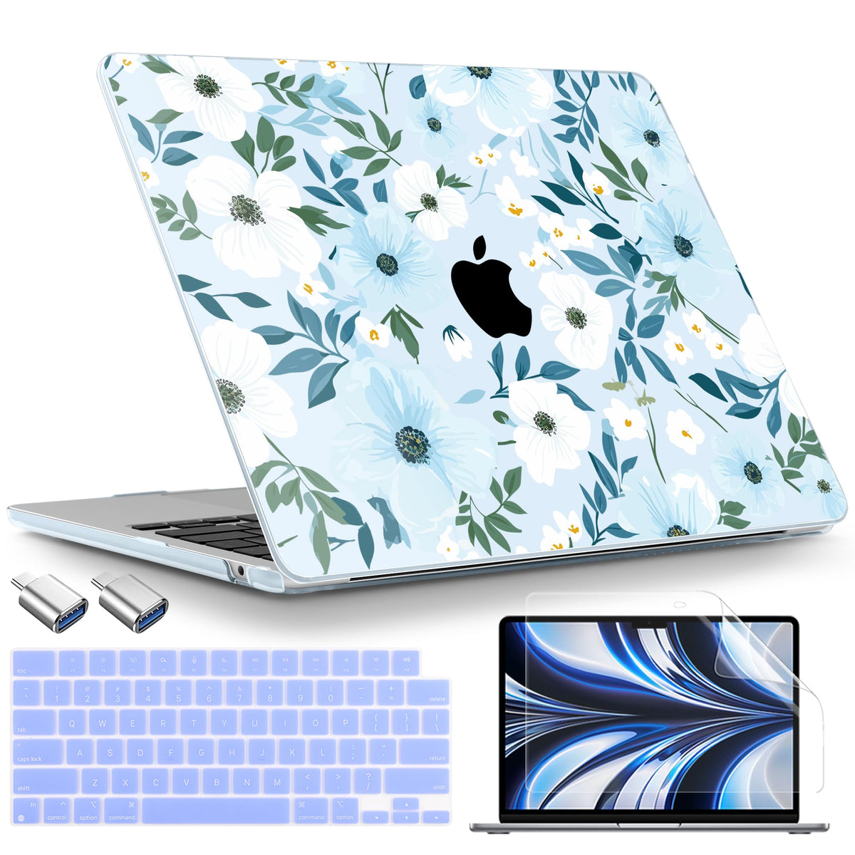 TWOLSKOO Compatible with MacBook Air 13 inch Case M5 2026 M4 2025 M3 M2 2024-2022 A3449 A3240 A3113 A2681, Plastic Hard Shell & Keyboard Cover for MacBook Air 13.6 inch Case, Blue Chinoiserie