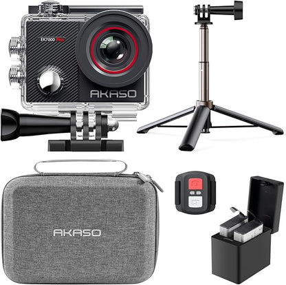 AKASO EK7000 Pro 4K30fps 20MP Action Camera EIS Ultra HD 131FT Waterproof Underwater Camera with Mini Selfie Stick Tripod and Carrying Case Helmet Accessories Kit Bundle