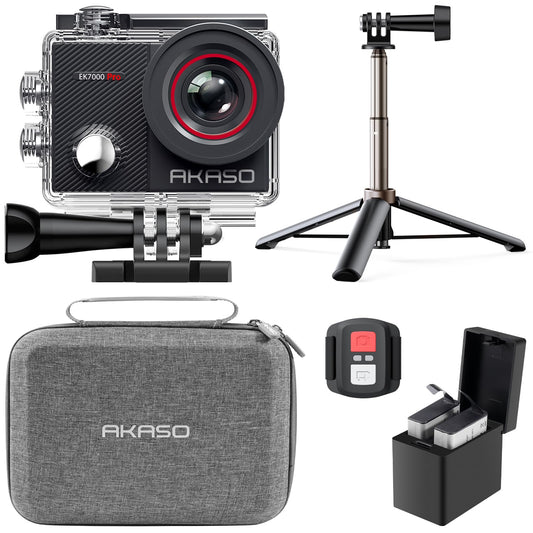 AKASO EK7000 Pro 4K30fps Action Camera with Touch Screen EIS 131ft Waterproof Underwater Camera Remote Control 5X Zoom with Helmet Accessories Kit (with 128GB MicroSD Card)