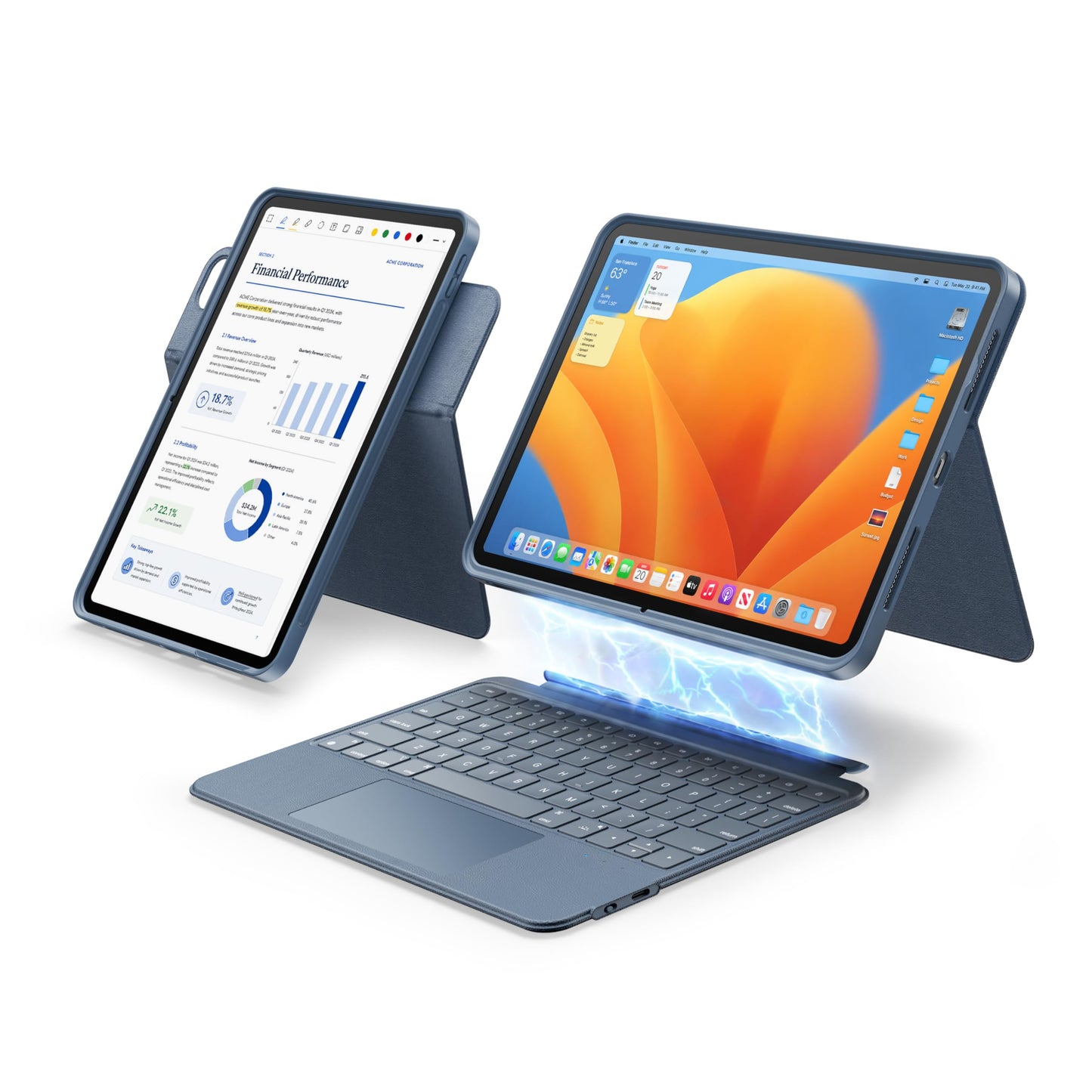 Rotating & Detachable Keyboard Case for iPad Air 11 inch M4/M3/M2,Air 5th/4th gen & iPad Pro 11" 1st/2nd/3rd/4th generation,Adjustable Stand,Stylus Slot,Trackpad,Backlit,Full Protection Cover,Blue