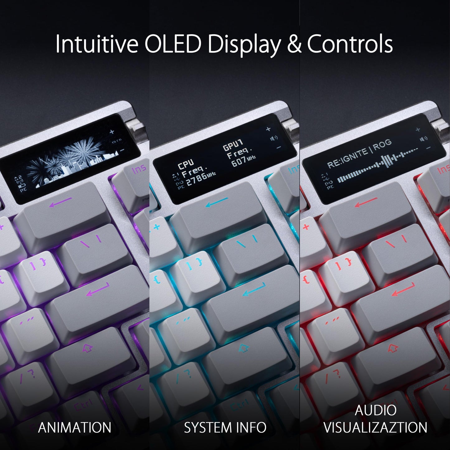 ASUS ROG Azoth Wireless Mechanical Gaming Keyboard – 75% TKL, Tri-Mode Connectivity, Hot Swappable Pre-lubed ROG NX Snow Linear Switches, PBT Keycaps, RGB, OLED Display, PC/Mac Support - White