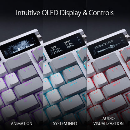 ASUS ROG Azoth Wireless Mechanical Gaming Keyboard – 75% TKL, Tri-Mode Connectivity, Hot Swappable Pre-lubed ROG NX Snow Linear Switches, PBT Keycaps, RGB, OLED Display, PC/Mac Support - White