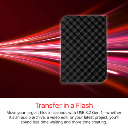 Verbatim 256GB Portable SSD External Hard Drive Store ‘n’ Go USB 3.2 Gen 1 USB-C Adapter Included - External Solid State Drive