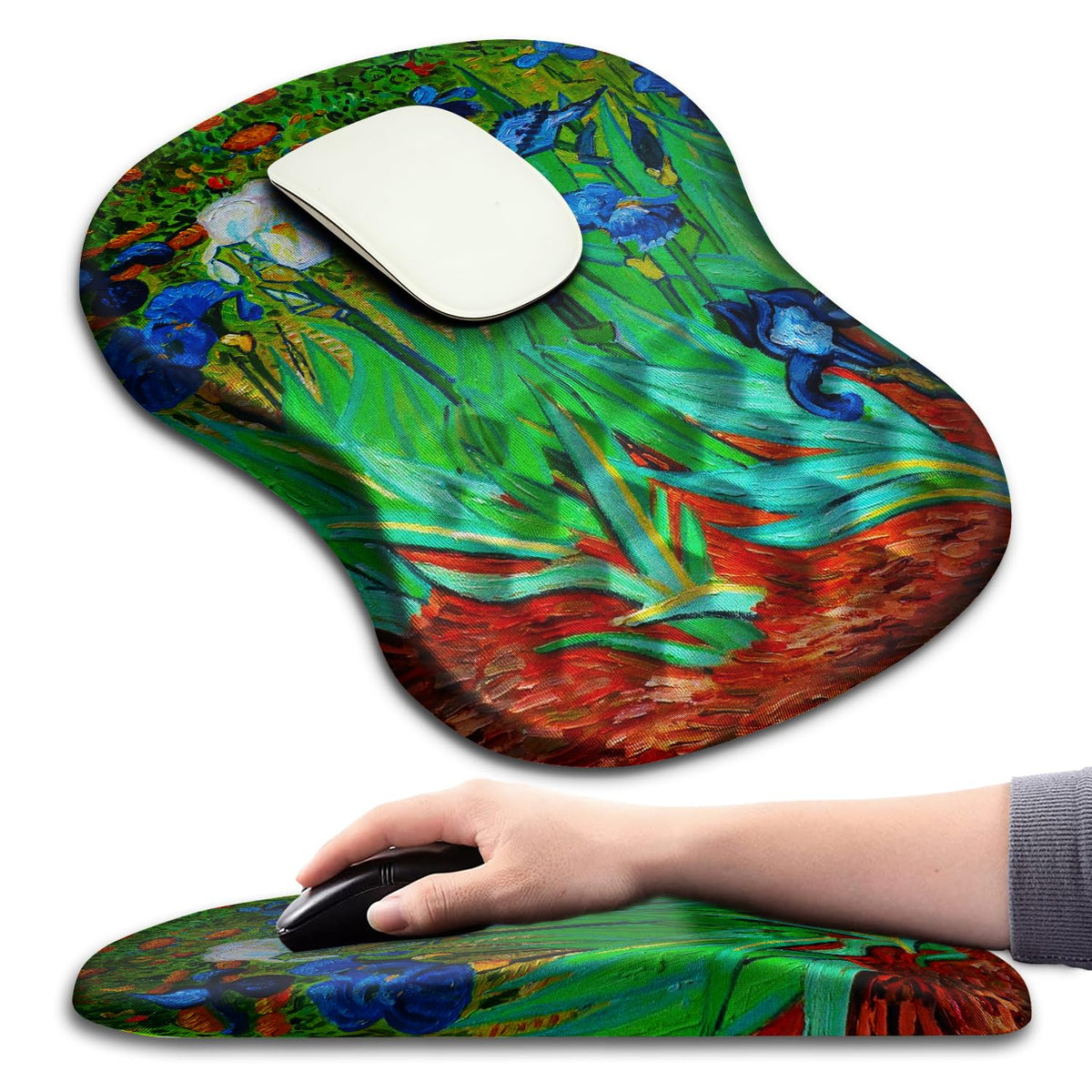 Hokafenle Ergonomic Mouse Pad Wrist Support with Massage Design, Wrist Rest Pain Relief Mousepad with Memory Foam&Non-Slip PU Base, Mouse Pads for Wireless Mouse & Desk (12x8 inch,Olive Green)