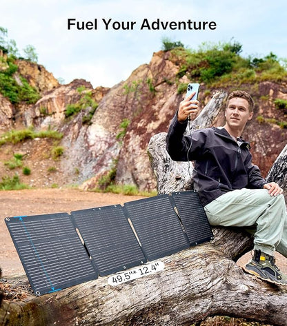 PEAKFLOW 65W Solar Panel,Foldable Portable Solar Panel,25.4% High-Efficiency, 45W PD USB-C Port,QC3.0 USB-A Port,DC5521 Output, Folding IP 68 Waterproof Solar Panels with Carabiners for Camping