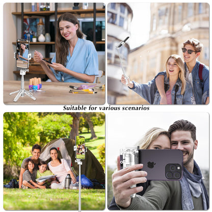Mini Selfie Stick Tripod, 41.5cm Extendable Grip Phone Tripod with Detachable Remote Pocket Size, 4-in-1 Mini Phone Grip, 10m Wireless Shutter, Vlog Livestreaming Photography （White）