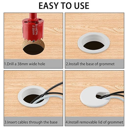 1.5 Inch(38mm) Desk Grommet,13 Pieces Cable Grommet, Desk Hole Cover for Cables with Hole Saw,Plastic Cable Cord Wire Hole Cover for Desk, Table,Cabinet,Countertop and Other Furniture(Whitek)