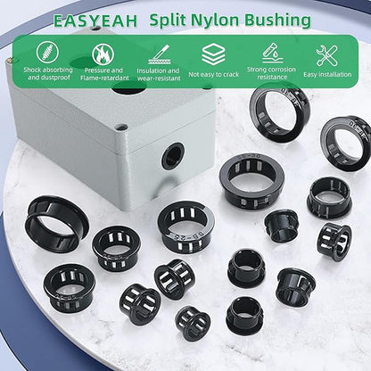 2-3/8"(60mm) Black Snap-in Knockout Insulating Bushing Grommets, Plastic Cable Hole Grommets for Wiring, Round Nylon Snap in Locking Electrical Wire Cord Hose & Tubing Bushings Grommets, 4pcs