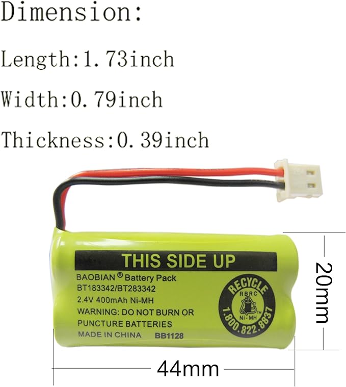 2.4V 400mAh Cordless Home Phone Battery Compatible with AT&T BT162342 BT-162342 BT166342 BT-166342 BT266342 BT-266342 BT183342 BT-183342 BT283342 BT-283342 VTech CS6329 CS6114 CS6419(4 Pack)