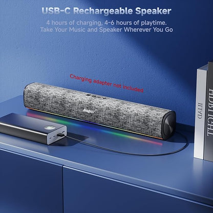 SOULION R100 Plus Computer Speakers with Dynamic RGB Light, Rechargeable Bluetooth Speaker with Switch Button, Clearly Sound Soundbar for Desktop Monitor, PC, Tablets(3.5mm Aux Connection Included)