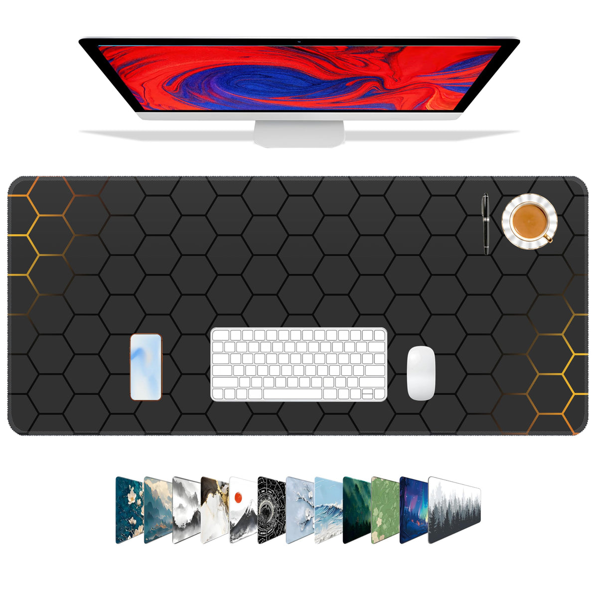 Galdas Mouse Pad For Gaming,XXL XL Large Mouse Mat Long Extended MousePad Desk Mat Non-Slip Rubber Mice Pads Stitched Edges Thin (31.5 x 11.8 x 0.12 Inches) Topographic Map