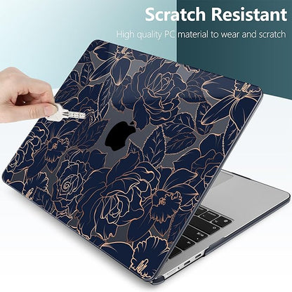 TWOLSKOO for M4 MacBook Air 13.6 inch Case 2025-2022 Release M4 A3240 M3 A3113 M2 A2681, Plastic Hard Shell & Screen Protector & Keyboard Cover & Trackpad Film, Elegant Roses