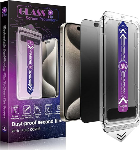 SHANG PIN JIA 2 Pack Matte Privacy Screen Protector for iPhone 15 Pro Max 6.7-Inch Auto Dust Removal, No Bubbles,Anti-Spy Tempered Glass Film, Easy Installation