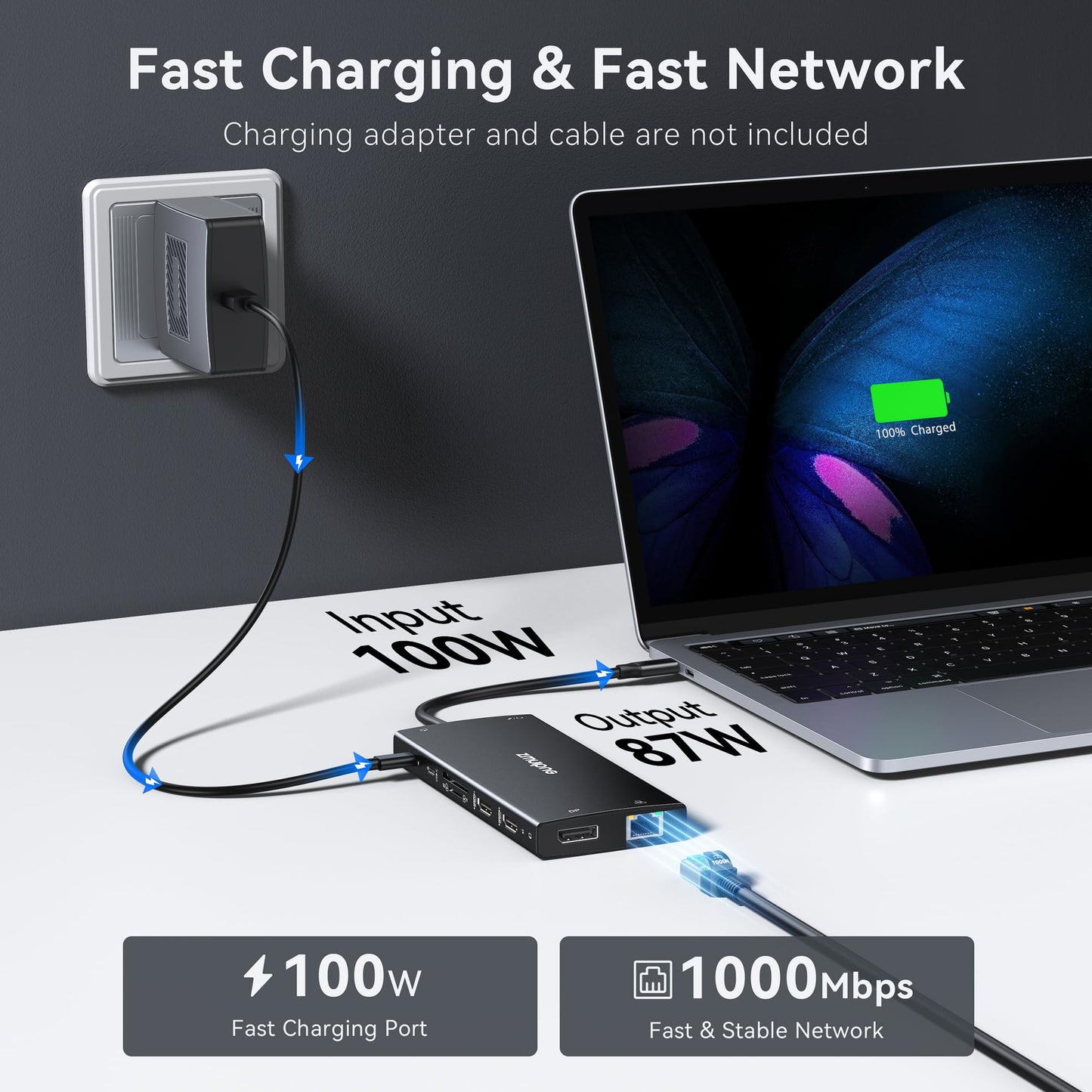 USB C Laptop Docking Station 3 Monitors 4K HDMI+8K DP for Dell HP