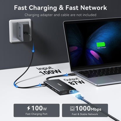 USB C Laptop Docking Station 3 Monitors 4K HDMI+8K DP for Dell HP