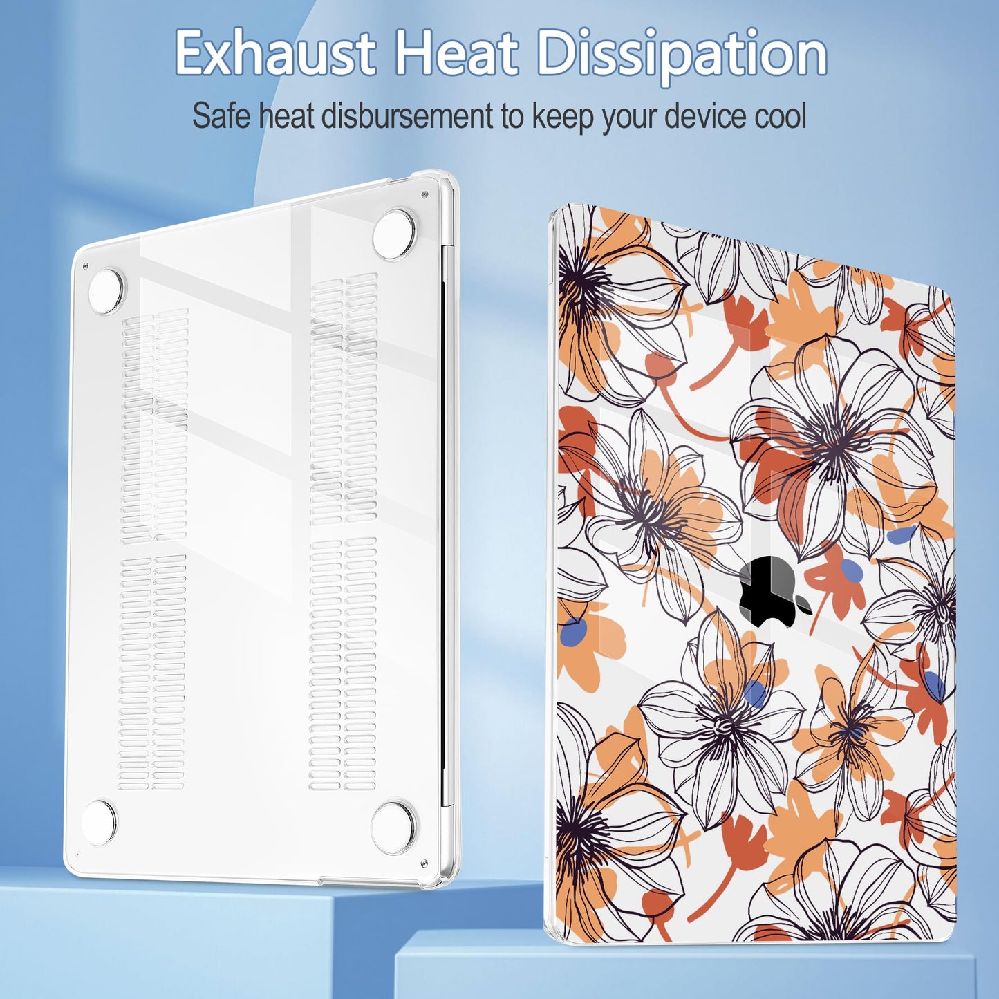 Mektron Compatible with M4 MacBook Air 15 inch Case 2025 A3241 2024 2023 M3 A3114 A2941 M2 Liquid Retina Display Touch ID, Plastic Hard Case & Keyboard Skin & Screen Protector - Floral C345