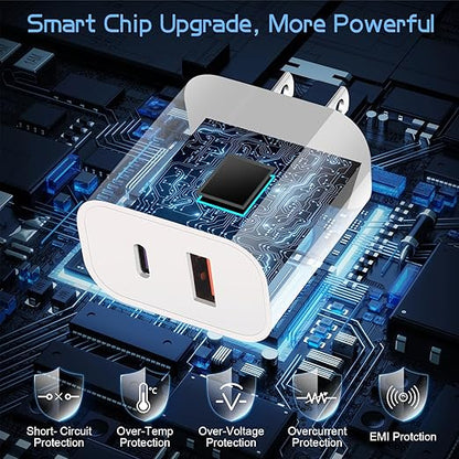 Dual Port A/C Charger for iPhone 16 15,Double A/C iPhone 16 15 Charger Fast Charging Block,2Pack Quick USB C Wall Chargers Adapter,10FT USB C Cable for iPhone 16/16 ProMax/16e/15 Plus/15 Pro,iPad Pro