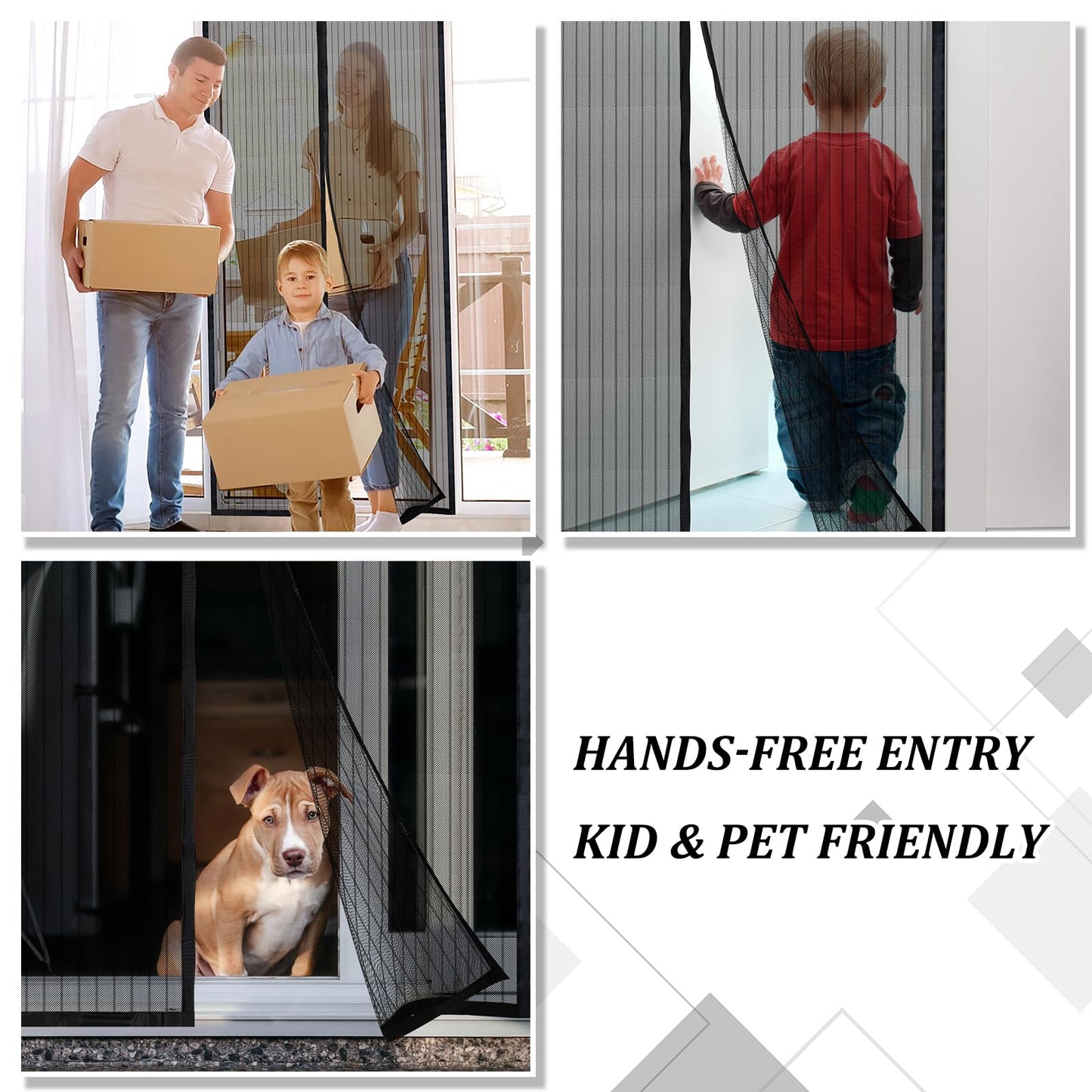Magnetic Screen Door - Self Sealing, Heavy Duty, Hands Free Mesh Partition Keeps Bugs Out Let Breeze in- Pet and Kid Friendly - Keep Open Feature (Black, Fit Door Size 32 x 80 Inch)