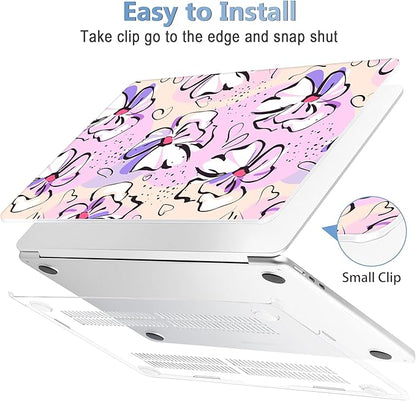 Mektron for 2025 MacBook Air 15 inch M4 Case A3241/ 2024 M3 A3114/ 2023 A2941 M2 Hard Printed Case with 15.3 Liquid Retina Display Touch ID, Plastic Hard Cover & Keyboard Skin- Pink Flowers