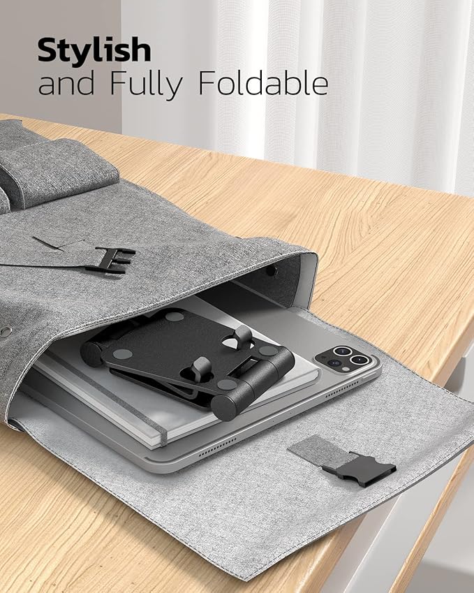 Nulaxy 2 Pack Dual Folding Cell Phone Stand, Fully Adjustable Foldable Desktop Phone Holder Cradle Dock Compatible with iPhone 17 16 15 14 13 12 11 Pro Max Xs Xr X 8, All Phones, Black & Silver