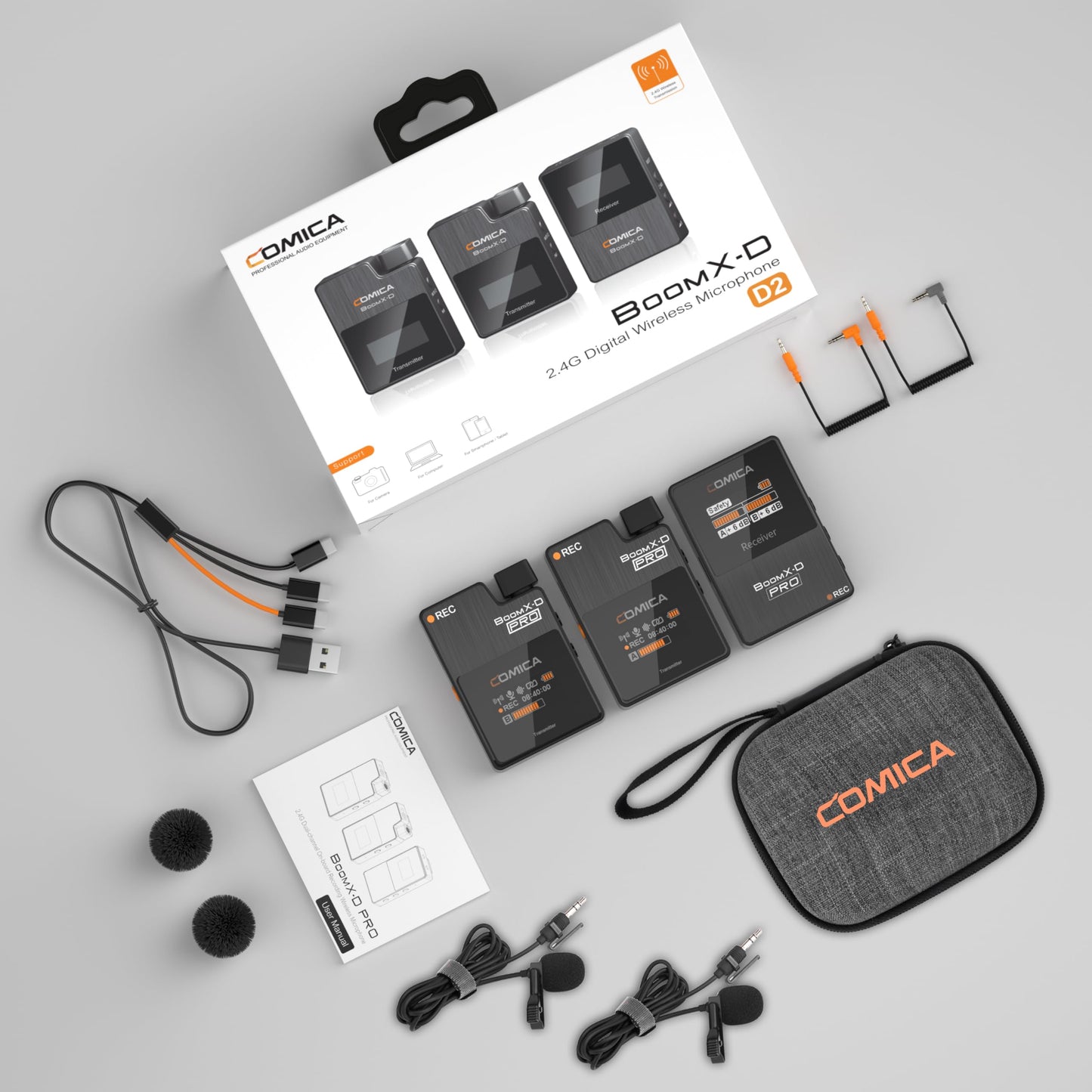COMICA BoomX-D2 PRO Wireless Lavalier Microphone for iPhone Android Camera PC, Lapel Mic with 8GB Storage, Safety Audio Track, Noise Cancellation, Lav Mic for YouTube TikTok Video Recording