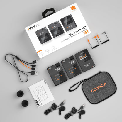 COMICA BoomX-D2 PRO Wireless Lavalier Microphone for iPhone Android Camera PC, Lapel Mic with 8GB Storage, Safety Audio Track, Noise Cancellation, Lav Mic for YouTube TikTok Video Recording