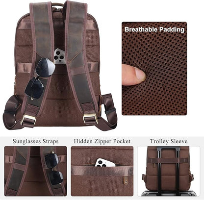 TIDING Men's Full Grain Leather Backpack Fits 16" Laptop, Vintage Business Casual Daypack 19L Overnight Travel Rucksack