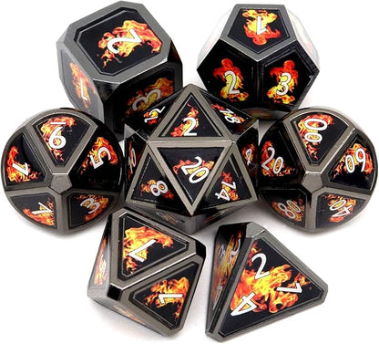 Haxtec Fire Bolt Real Scene Metal DND Dice Set Black Polyhedral Metal Dice for D&D Compatible with Dungeons and Dragons Gifts TTRPG Games-Dark Fire