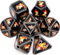 Haxtec Fire Bolt Real Scene Metal DND Dice Set Black Polyhedral Metal Dice for D&D Compatible with Dungeons and Dragons Gifts TTRPG Games-Dark Fire