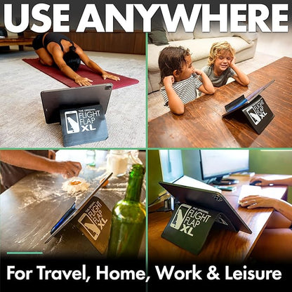 Airplane Tablet Holder, Extra Large 12x7” Flexible Cell Phone and Tablet Holder, Folding Cellphone Stand for Desk, Kindle, Bed, Long Flight Travel Accessories, Plane Essentials (Black)