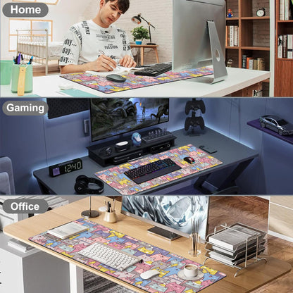 Mouse Pad, Large Cute Christmas Cats Desk Mat, Extended Non-Slip Gaming Keyboard Mousepad Desk Pad, Thick Stitched Edges Waterproof Mouse Mat 31.5"x15.7" (Cartoon Christmas Kittens)