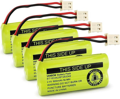 BT183342/BT283342 2.4V 800mAh Ni-MH Battery Pack, Compatible with AT&T VTech Cordless Phone Batteries BT166342/BT266342 BT162342/BT262342 CS6709 CS6609 CS6509 CS6409 EL52100 EL50003 (Pack 4)