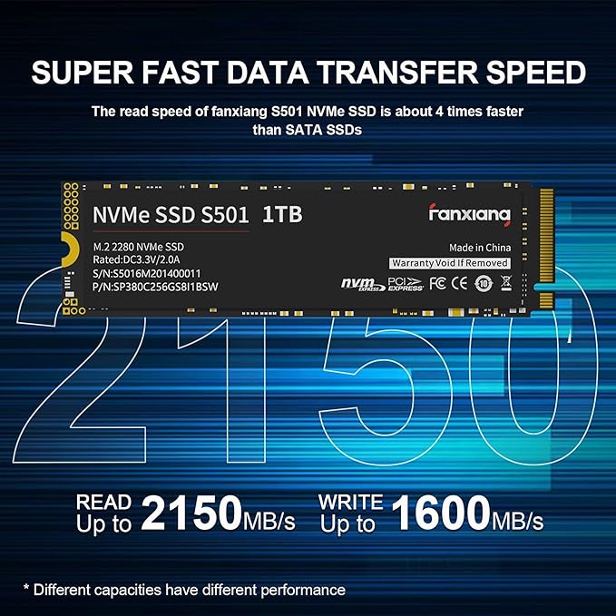 S501 1TB NVMe SSD 3D NAND 1.3 PCIe Gen3x4 M.2 2280 Internal Solid State Drive (Read/Write Speed up to 2,150/1,600 MB/s) Compatible with Laptop & PC Desktop