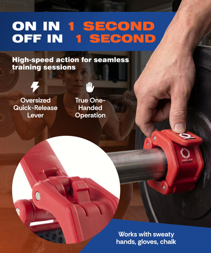 Lock-Jaw Barbell Collars Sport Olympic Barbell Clamps 2 Pcs – Heavy Duty Bar Clamps for 2” & 50mm Olympic Bars – Secure Weight Bar Clamps for Strength Training & Home Gym Accessories – Red