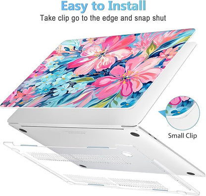 Mektron Case for MacBook Pro 16 Inch A2141 Cover 2019 Release 16" with Liquid Retina Display/Touch ID, Plastic Hard Shell with Keyboard Skin & Screen Protector & Dust Plug, Hand-Painted Flowers