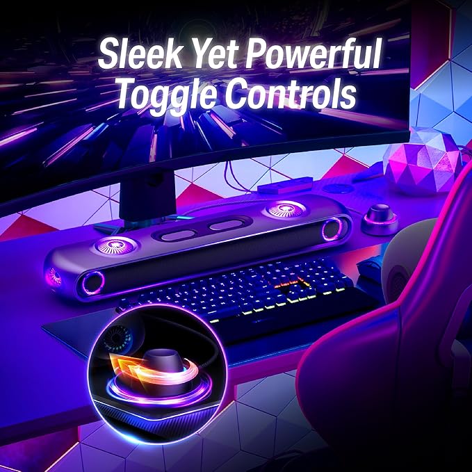 OXS Thunder Pro+ Gaming Soundbar with Wireless Satellite Neck Speaker, 7.1.2 Dolby Atmos Surround Sound System, Built-in Woofer, App Customization, RGB Effects, 3 Pro Gamer Modes, Sleek Toggle Design