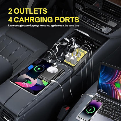 300W Car Power Inverter - Dual DC 12V to 110V AC Car Outlet Adapter, 65W USB-C Fast Charging Ports, Portable Car Charger with LCD Screen and On and Off Control，for Laptops, Phones