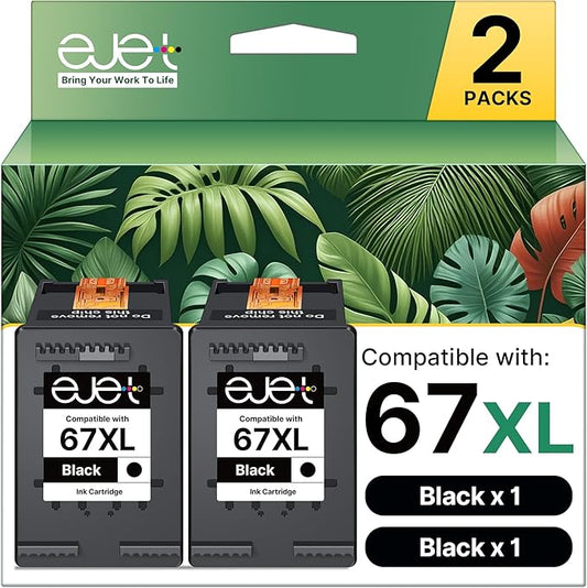 67XL Ink Cartridge (2-Black) Compatible for HP Ink 67 for HP 67XL Black Ink Cartridge High Yield for Deskjet 2700 2700e 2755e 2855e 2800e 2852e 2827e 4100e 4155e 4227e 4255e Envy 6055e 6455e Series