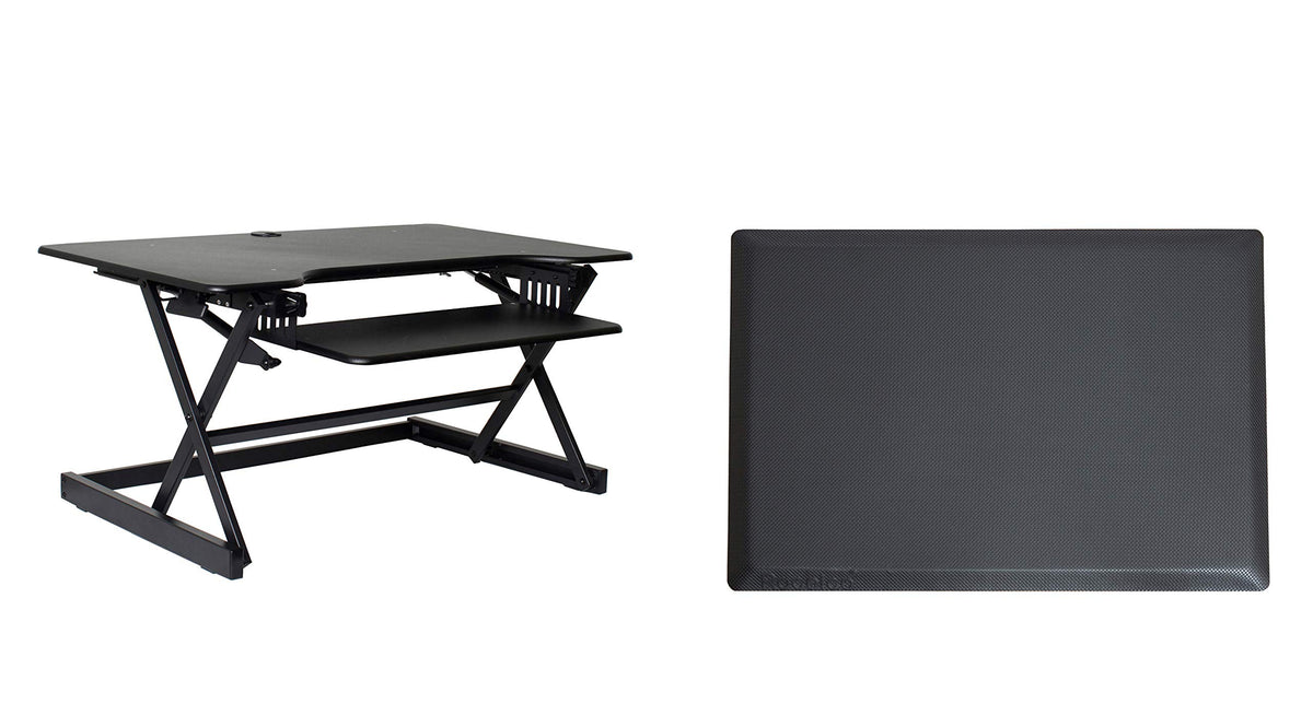 Rocelco 32" Height Adjustable Standing Desk Converter - Sit Stand Computer Workstation Riser - Dual Monitor Retractable Keyboard Tray Gas Spring Assist - Black (R EADRB2)