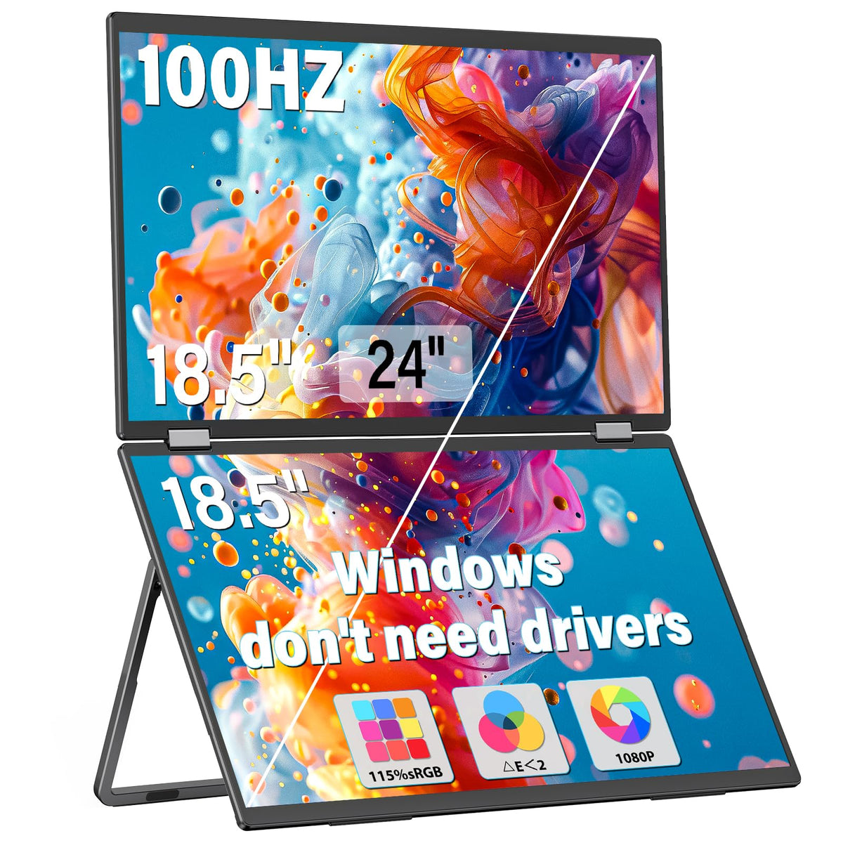 InnoView 23.8" FHD Dual Portable Monitor 1920x1080P 100% sRGB - Foldable & Stackable Design with 315° Screen Adjustment & 180° Stand | USB-C/HDMI, Dual Monitor for Laptop, Mac, Windows