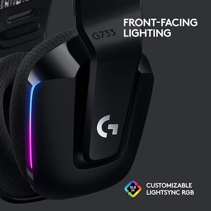 Logitech G733 Lightspeed Wireless Gaming Headset, Suspension Headband, Lightsync RGB, Blue VO!CE Mic, PRO-G Audio – Black, Gaming Headset Wireless, PC, PS5, PS4, Switch Compatible