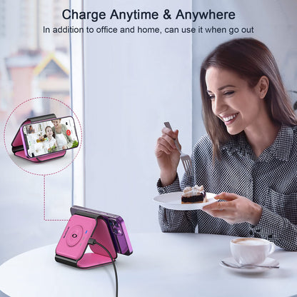 Wireless Charger 3 in 1,RTOPS Magnetic Traval Wireless Charging Station Multiple Devices,GaN 3 in 1 Charging Station,Compatible iphone17/16/15/14/13/Pro/Max,iWatch,AirPods4/3/2/Pro(Adapter Includes)