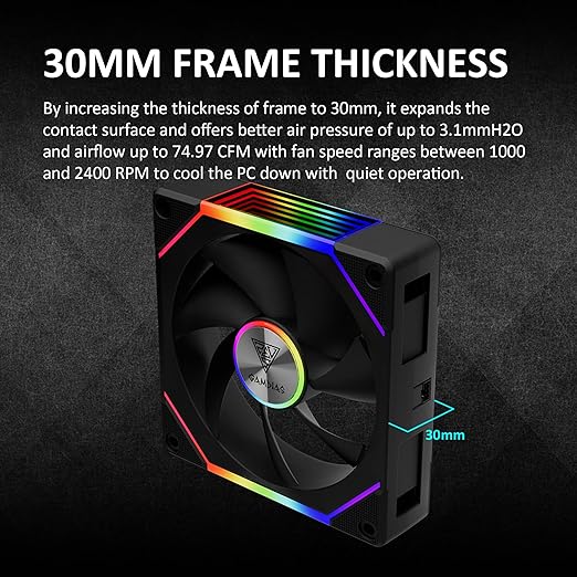 GAMDIAS 120mm PWM ARGB Case Fan x3 & 3 Reverse Blades Included, Sync with ARGB Motherboards, Easy Cable Management with Cabless Daisy Chain, Quiet & 75CFM Airflow with 2400 RPM, Aeolus P2
