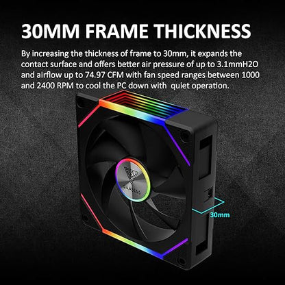 GAMDIAS 120mm PWM ARGB Case Fan x3 & 3 Reverse Blades Included, Sync with ARGB Motherboards, Easy Cable Management with Cabless Daisy Chain, Quiet & 75CFM Airflow with 2400 RPM, Aeolus P2