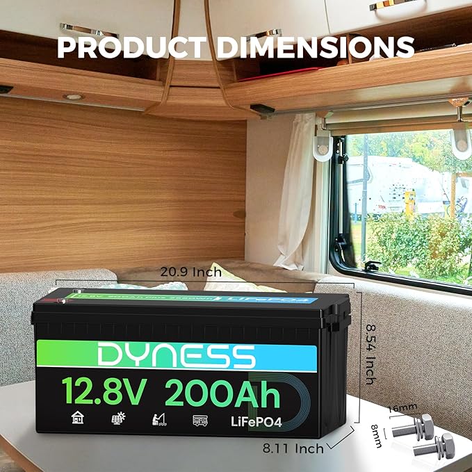 Dyness 12V 200Ah PLUS LiFePO4 Battery, Max. 2560Wh Power, 12.8V LiFePO4 Battery Upgrade 200A BMS with Low-Temp Protection, 4000+ Deep Cycles 12V Lithium Battery Perfect for RV, Solar System, Off-Grid