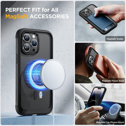 Miracase Magnetic for iPhone 14 Pro Case 6.1 inch, (Compatible with MagSafe) Upgrade Full-Body Clear Phone Bumper Case with Built-in 9H Tempered Glass Screen Protector, Black