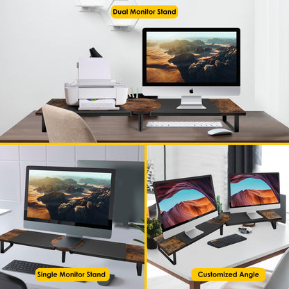 Across-Star Dual-Monitor Stand for Desk - Large Adjustable Length and Angle Riser for 2 Monitors, Double Computer Desktop Organizer, Shelf for TV, Laptop, Printer