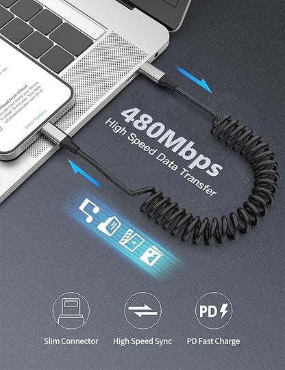 Coiled USB C to Lightning Cable 2 Pack, [MFi Certified] Retractable USB C iPhone Charger PD Fast Charging for Car, Short Type C to Apple CarPlay Cord for iPhone 14 13 12 11 Pro Max XR XS 8 SE iPad
